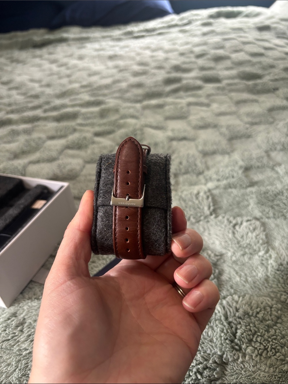 Nordgreen | Minimalist Silver Dial Watch with Brown Leather Strap - Picture 3 of 7